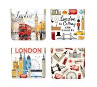 Peacoblue Lot de 4 Porte-Monnaies en Cuir PU à Pression, Voyage à Londres avec Big Ben Mini Porte-Monnaie Portable Femme pour Cartes de crédit Carte d'identité clés Casque Rouge à lèvres