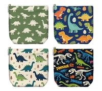 Peacoblue Lot de 4 trousses de maquillage pour femme avec fermeture éclair - Jolie mini pochette de voyage - Trousse de toilette portable, Dinosaures et fossiles de dessin animé, Dinosaures et