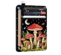 peacoblue Porte-Cartes de Crédit Resistant-RFID pour Femmes - Champignons avec Étoiles et Lune, Portefeuille Fin en Cuir PU avec Fenêtre pour Carte d’Identité, 6 Emplacements pour Cartes et Poche