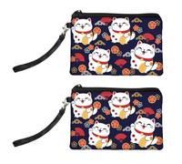 Peacoblue Porte-Monnaie Original pour Femmes et Filles Chat Porte-Bonheur Maneki Neko, Lot de 2, Pochette avec Fermeture Éclair, Portefeuille en Toile Durable et Douce pour Voyage, Cadeau
