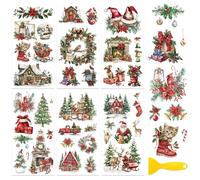 Peacoblue Rub on Transfer Decal Sticker pour Décoration de Meubles et Artisanat 6"x12" Éléments de Noël, 6 pcs Étanche UV DTF pour Tiroir Commode Verre Porcelaine Bois Plastique