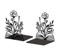 Peacoblue Serre-Livres en métal pour étagères, Serre-Livres Modernes décoratifs Lourds pour Bureau, 1 Paire (Livres et Fleurs)