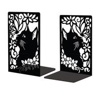 Peacoblue Serre-Livres en métal pour étagères, Serre-Livres Modernes décoratifs Lourds pour Bureau, 1 Paire (Chat et Papillon)