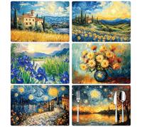 Peacoblue Sets de Sets de Table Lot de 6 Paysage Vintage Peinture à l’Huile, 30x45 cm, Sets de Table Imperméables et Lavables pour Table de Cuisine, à Manger, Fête à la Ferme, Intérieur et Extérieur