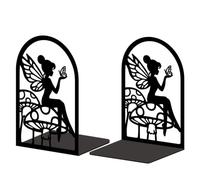 Peacoblue Support de Serre-Livres en MéTal pour éTagèRes DéCoratives, 13,5 X 8,9 X 19,8cm, Moderne, Robuste, Serre-Livres D'éTude, Support pour éTagèRe de Bureau, 1 Paire (FéE Et Champignon)