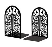 Peacoblue Support de Serre-Livres en MéTal pour éTagèRes DéCoratives, 13.5x11x20cm Moderne, Robuste, Serre-Livres D'éTude, Support pour éTagèRe de Bureau, 1 Paire (Épée avec Vigne et Rose)