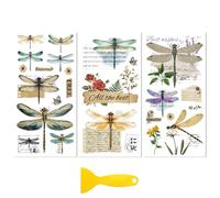 Peacoblue transfert pour meuble, autocollant meuble Autocollant de transfert à frotter pour décoration de meubles 15x30cm - Éléments de libellule rétro