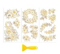 Peacoblue transfert pour meuble, autocollant meuble Autocollant de transfert à frotter pour décoration de meubles 15x30cm - Motifs floraux dorés