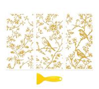 Peacoblue transfert pour meuble, autocollant transfert pour meuble, Autocollant de à frotter pour décoration de meubles 15x30cm - Branches dorées et oiseaux