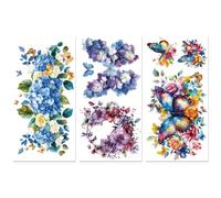 Peacoblue Transferts Rub On Bleu pour Artisanat 3Pcs Papillons Arbustes 15cmx30cm, UV DTF Imperméable Transfert Japonais pour Meubles Commode Table de Chevet Verre Porcelaine Bois Plastique