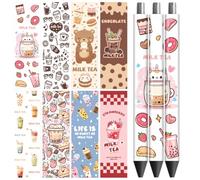 peacoblue UV DTF Pen Wraps Autocollant de Transfert Thé au Lait - 48 Pièces Étanche HD Impression UV DTF Stylo Autocollants Adhésifs pour Stylo Crayon Bricolage Artisanat Cadeaux