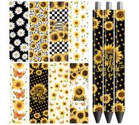 Peacoblue UV DTF Pen Wraps Autocollant de transfert Tournesols et papillons - 48 pièces imperméables HD Impression UV DTF Pen Autocollants adhésifs pour bricolage stylo à crayons artisanat