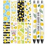 Peacoblue UV DTF Pen Wraps Autocollants Transfert Citron - 48 pcs Imprimé High Definition Étanche Autocollants UV DTF pour Stylo Personnalisé DIY Cadeaux