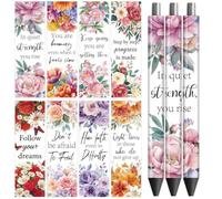 Peacoblue UV DTF Pen Wraps Autocollants Transfert Fleurs et Citations Célèbres - 48 pcs Imprimé High Definition Étanche Autocollants UV DTF pour Stylo Personnalisé DIY Cadeaux