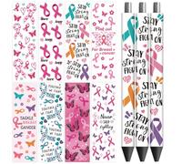 Peacoblue UV DTF Pen Wraps Autocollants Transfert Journée de Sensibilisation au Cancer du Sein - 48 pcs Imprimé High Definition Étanche UV DTF pour Stylo DIY Cadeaux Fête des Mères