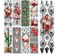 Peacoblue UV DTF Pen Wraps Autocollants Transfert Texture Aztèque Plantes - 48 pcs Imprimé High Definition Étanche Autocollants UV DTF pour Stylo Personnalisé DIY Cadeaux