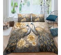 Peacock Art Housse de Couette Microfibre 3 Pièces Imprimé en 3D Super Douce Luxury Floral Design Ensemble De Literie avec Fermeture Éclair Résistante for Enfants Garçons Filles Single（135x200cm）