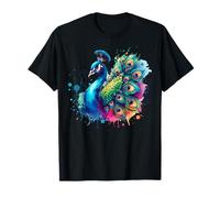 Peacock Bird Floral Botanical Art Exotique Nature Aquarelle T-Shirt