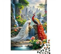 Peacock Couple Fantasy Jigsaw for Adults Educational Two Peacocks by Waterfall 1000 Piece Games for Home Decor 38x26cm 1000pcs