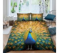 Peacock Display Ensemble De Literie 3 Pièces 3D Imprimée Hypoallergique Nature Wildlife Art Parure de Lit avec 2 x Taies d'oreiller Respirante for Chambre de Adolescents Super King（260x220cm）