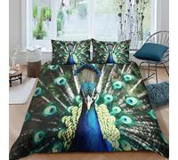 Peacock display Linge de Lit Microfibre Hypoallergique 3 pièces 3D Imprimée Résistante Vibrant nature Housse de Couette avec 2 Taies d'oreiller Léger for Décoration de Chambre Double（200x200cm）