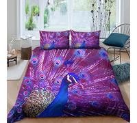 Peacock Display Linge de Lit Microfibre résistante 3 pièces 3D Imprimée Léger Vibrant Nature Art Housse de Couette avec Taie d'oreiller Entretien Facile for Chambre de Adolescents Double（200x200cm）