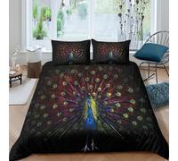 Peacock Display Parure de Lit Respirante Microfibre 3 Pièces 3D Imprimée Vibrant Nature Art Ensemble De Literie avec Taie d'oreiller Entretien Facile for Femmes Double（200x200cm）