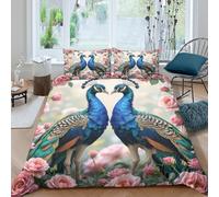 Peacock Duo Parure de Lit Respirante Microfibre 3 Pièces 3D Imprimée Nature Garden Art Ensemble De Literie avec Taie d'oreiller Entretien Facile for Femmes King（220x240cm）