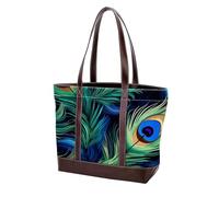 Peacock Feathers-1365 - Grand sac à main en cuir délavé doux et durable pour femme, Multicolore 03, 33.8x12x31cm/13.3x4.7x12.2 in