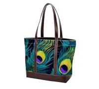 Peacock Feathers-1365 - Grand sac à main en cuir délavé doux et durable pour femme, Multicolore 09, 33.8x12x31cm/13.3x4.7x12.2 in