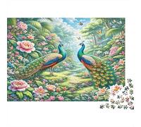 Peacock Garden Casse-tête 1000 Pièces avec Découpe Précise, Jeu De Puzzle Classique Fleurs de paonactivité Zen pour Une Décoration Murale, Idée Cadeau Anniversaire 52x3