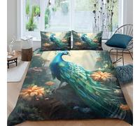 Peacock in forêt Parure de Lit Imprimé en 3D Microfibre résistante 3 pièces Fantaisie Art Illustration Linge de Lit avec Fermeture Éclair Résistante for Adolescent Single（135x200cm）