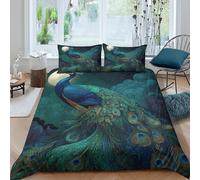 Peacock in Moonlight Ensemble De Literie Léger Microfibre résistante 3 Pièces 3D Effet Fantaisie Art Style Linge de Lit avec Fermeture Éclair Douce for Chambre de Adolescents Single（135x200cm）