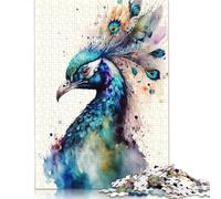 Peacock in Watercolor Puzzle 1000 Pièces Educa Jouet en Bois Cadeau Unique De l'art De La Décoration Jeu Éducatif Challenge Toy pour Adultes Et Enfants À Partir De 12 Ans 1000pcs (38x26cm)