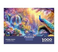 Peacock on Cliff près des Cascades et du Château Puzzle De 1000 Pièces Belle Peacock Cadeau Parfait pour Garçons, Filles, Hommes Et Femmes 38x26cm/1000pcs