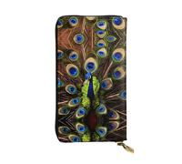 Peacock Spreads Its Tail Portefeuille en cuir imprimé pour cartes de crédit 19 x 10,4 cm de long