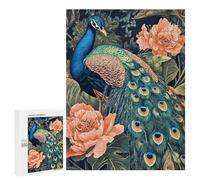 Peacock with Flowers Art Print Puzzle 500 Pièces Educa Jouet en Bois Cadeau Unique Décoration Intérieure Jeu Éducatif Challenge Toy Adultes Et Enfants À Partir De 14 Ans 500 PCS