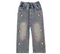 Peacolate 2-12ans Petites Grandes Filles Printemps Automne brodé Pantalons en Jean pour Kid(Papillon,9-10ans)