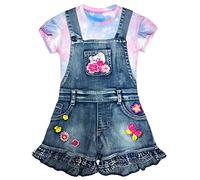 Peacolate 2-6 Ans Été Fille Ensemble de Vêtements 2Pcs Tenue Décontractée T-shirt à Manches et Jean Shots Salopette Courte