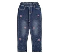 Peacolate 2-8ans Petites Filles Printemps Automne Hiver Pantalon en Jean Noir brodé pour Enfant(Bowknot, 5-6ans)