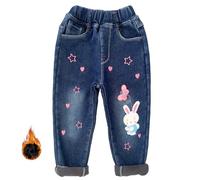 Peacolate 2-9 Ans Hiver Petites Filles Laine doublée Jeans épais Jeans brodés(Papillon Lapin, 4 Ans)