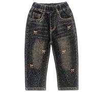 Peacolate 2-9ans Petites Filles Noir Pantalon Jeans brodé pour Grandes Filles(Boucle, 5-6ans)