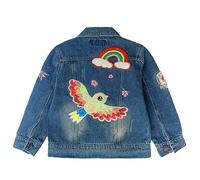Peacolate 3-11ans petites filles veste en jean Kiner vêtements d'extérieur broder arc-en-ciel oiseaux et fleurs printemps automne manteaux en denim (arc-en-ciel,4-5ans)