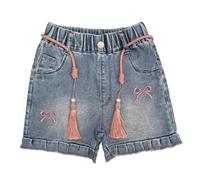 Peacolate 4-10Y Petites et Grandes Filles Short d'été en Denim Teens Taille Elastique Jeans Heart (Bowknot,9-10ans)