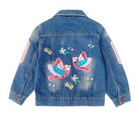 Peacolate 4-11ans petites filles veste en jean paillettes broder oiseaux et fleurs printemps automne manteaux en denim (fleurs d'oiseaux,10-11ans)