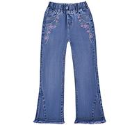 Peacolate 5-10ans Petites Filles Stretch Manches Longues Pantalon Jeans Brodé Floral Bleu Denim Papillon Bootcut Jeans(Papillon,7-8ans)