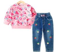 Peacolate Ensemble de vêtements pour filles, vêtements pour filles tenue de frères et sœurs filles pull en tricot de coton à manches longues 2 pièces et pantalon en jean avec motif cœur 4-7 ans