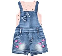 Peacolate Été Petites&Grandes Filles 2pcs Vêtements Sets Manches Courtes T-shirt et Short Denim à Bretelles(Libellule,2ans)