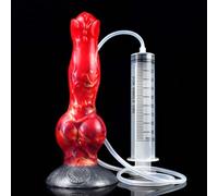 Peadxuno Gode Réaliste en Silicone Souple avec Ventouse, Gode Anal Gonflable, Gros Nœud, Jouet Sexuel avec Éjaculateur Puissant (gode + seringue)