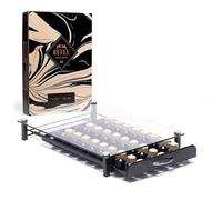 Peak Coffee Plateau Coulissant de Rangement Capsules Nespresso, 60 Capsules - Présentoir avec Structure en Verre Épais et Damier Métal Noir pour Dosettes de Machines à Café Nespresso - 29.8x41x6.5cm